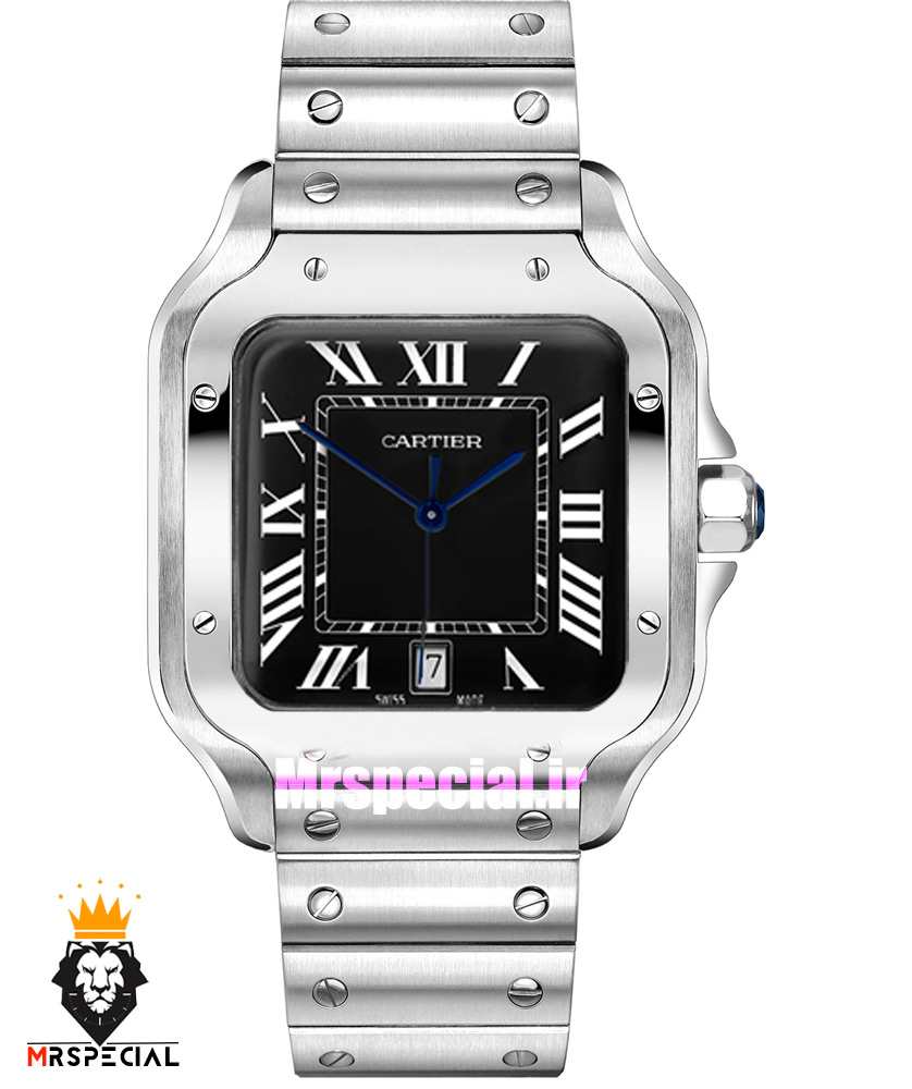 ساعت کارتیه مردانه مدل سانتوس کوارتز استیل صفحه مشکی 021369 Cartier Santos
