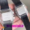 ساعت ست کارتیه زنانه و مردانه مدل سانتوس کرنوگراف بند چرم مشکی قاب استیل حکاکی صفحه سفید 020976 Cartier Santos100