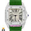 ساعت زنانه کارتیه سانتوس فول نگین بند چرم سبز صفحه سفید 021362 Cartier Santos100 full diamond