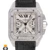 ساعت مچی زنانه کارتیه سانتوس فول نگین کرنوگراف بند چرم 01141 Cartier Santos100