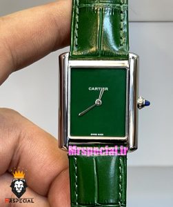 ساعت ست مردانه و زنانه کارتیه مدل تانک بند چرم سبز صفحه سبز Cartier Tank 021396 