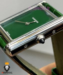 ساعت ست مردانه و زنانه کارتیه مدل تانک بند چرم سبز صفحه سبز Cartier Tank 021396 