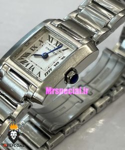 ساعت کارتیه زنانه مدل تانک کوارتز استیل سایز اسمال صفحه سفید Cartier Tank 021329 