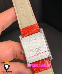 ساعت کارتیه مردانه تانک قاب استیل صفحه قرمز چرم قرمز Cartier Tank 021682 