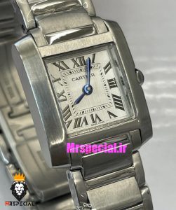 ساعت کارتیه زنانه مدل تانک کوارتز استیل سایز اسمال صفحه سفید Cartier Tank 021329 