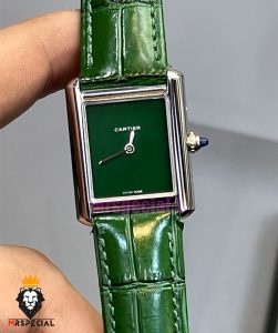 ساعت ست مردانه و زنانه کارتیه مدل تانک بند چرم سبز صفحه سبز Cartier Tank 021396 