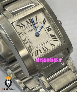 ساعت کارتیه زنانه مدل تانک کوارتز استیل سایز مدیوم صفحه سفید Cartier Tank 021328 