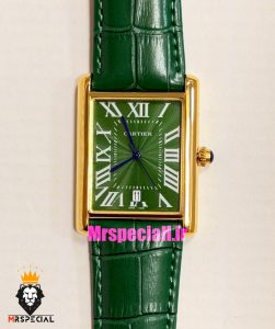 ساعت کارتیه مردانه تانک قاب طلایی صفحه سبز چرم سبز Cartier Tank 021680 