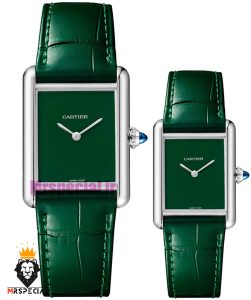ساعت ست مردانه و زنانه کارتیه مدل تانک بند چرم سبز صفحه سبز Cartier Tank 021396