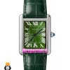 ساعت کارتیه مردانه تانک قاب استیل صفحه سبز چرم سبز Cartier Tank 021681
