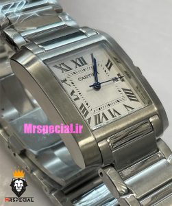 ساعت کارتیه مردانه مدل تانک کوارتز استیل صفحه سفید Cartier Tank Française 021330 