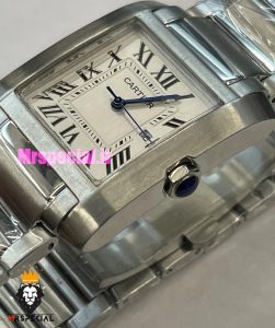 ساعت کارتیه مردانه مدل تانک کوارتز استیل صفحه سفید Cartier Tank Française 021330 