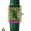 ساعت کارتیه مردانه تانک قاب طلایی صفحه سبز چرم سبز Cartier Tank 021680