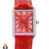 ساعت کارتیه مردانه تانک قاب استیل صفحه قرمز چرم قرمز Cartier Tank 021682