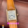ساعت کارتیه زنانه مدل تانک کیفیت مستر قاب رزگلد بند چرم قهوه ای Cartier Tank 021046