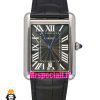 ساعت کارتیه مردانه تانک قاب استیل بند چرم مشکی صفحه مشکی Cartier Tank 021693