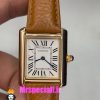 ساعت کارتیه زنانه مدل تانک کیفیت مستر قاب رزگلد بند چرم قهوه ای Cartier Tank 021046