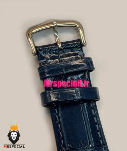 ساعت کارتیه مردانه تانک قاب استیل بند چرم سورمه ای صفحه سفید Cartier Tank 021703