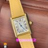 ساعت کارتیه زنانه مدل تانک کیفیت مستر قاب طلایی بند چرم کاراملی Cartier Tank 021041