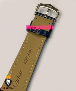 ساعت کارتیه مردانه تانک قاب استیل بند چرم سورمه ای صفحه سفید Cartier Tank 021703