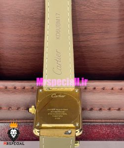 ساعت کارتیه زنانه مدل تانک کیفیت مستر قاب طلایی بند چرم کاراملی Cartier Tank 021041 