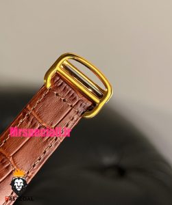 ساعت کارتیه مردانه تانک قاب طلایی بند چرم قهوه ای صفحه سفید Cartier Tank 021702