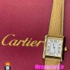 ساعت کارتیه زنانه مدل تانک کیفیت مستر قاب طلایی بند چرم کاراملی Cartier Tank 021041