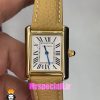 ساعت کارتیه زنانه مدل تانک کیفیت مستر قاب طلایی بند چرم کاراملی Cartier Tank 021041