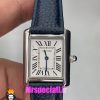 ساعت کارتیه زنانه مدل تانک کیفیت مستر قاب استیل بند چرم سورمه ای Cartier Tank 021043