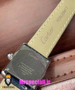 ساعت کارتیه زنانه مدل تانک کیفیت مستر قاب استیل بند چرم سورمه ای Cartier Tank 021043 