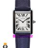 ساعت کارتیه زنانه مدل تانک کیفیت مستر قاب استیل بند چرم سورمه ای Cartier Tank 021043