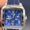 ساعت کارتیه مردانه مدل دسانتوس کرنوگراف بند چرم قاب استیل صفحه ابی 021133 Cartier Santos de