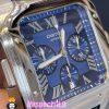 ساعت کارتیه مردانه مدل دسانتوس کرنوگراف بند چرم قاب استیل صفحه ابی 021133 Cartier Santos de