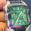 ساعت کارتیه مردانه مدل دسانتوس کرنوگراف بند چرم قاب مشکی صفحه سبز 021134 Cartier Santos de