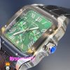 ساعت کارتیه مردانه مدل دسانتوس کرنوگراف بند چرم قاب مشکی صفحه سبز 021134 Cartier Santos de