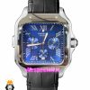 ساعت کارتیه مردانه مدل دسانتوس کرنوگراف بند چرم قاب استیل صفحه ابی 021133 Cartier Santos de