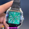 ساعت کارتیه مردانه مدل دسانتوس کرنوگراف بند چرم قاب مشکی صفحه سبز 021134 Cartier Santos de