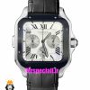 ساعت کارتیه مردانه مدل دسانتوس کرنوگراف بند چرم قاب استیل صفحه سفید 021131 Cartier Santos de