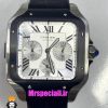 ساعت کارتیه مردانه مدل دسانتوس کرنوگراف بند چرم قاب استیل صفحه سفید 021131 Cartier Santos de