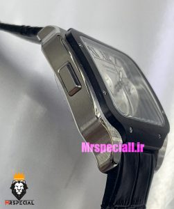 ساعت کارتیه مردانه مدل دسانتوس کرنوگراف بند چرم قاب استیل صفحه سفید 021131 Cartier Santos de