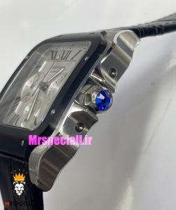 ساعت کارتیه مردانه مدل دسانتوس کرنوگراف بند چرم قاب استیل صفحه سفید 021131 Cartier Santos de