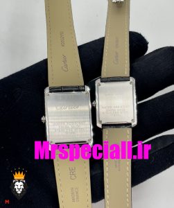 ساعت ست مردانه و زنانه کارتیه مدل تانک بند چرم مشکی صفحه سفید Cartier Tank 020658 