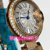 ساعت زنانه کارتیه مدل بالن بلو بند استیل رزگلد صفحه سفید قاب نگین cartier ballon bleu 020909