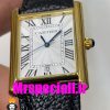 ساعت کارتیه مردانه مدل تانک بند چرم قاب طلایی صفحه سفید Cartier Tank 020700