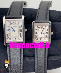 ساعت ست مردانه و زنانه کارتیه مدل تانک بند چرم مشکی صفحه سفید Cartier Tank 020659