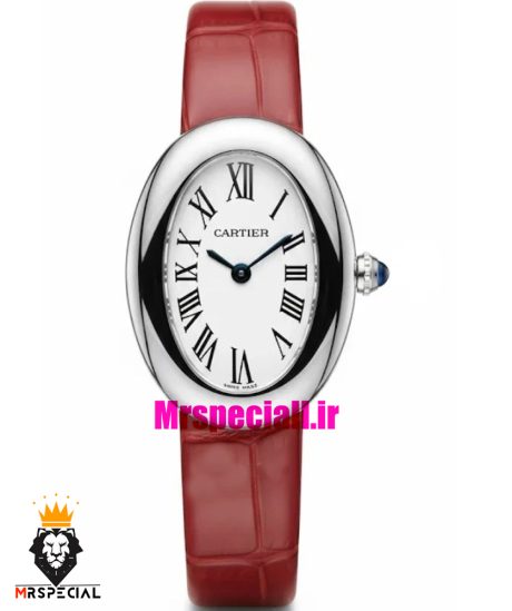 ساعت کارتیه زنانه مدل بایگنور بند چرم قرمز صفحه سفید 021523 Cartier Baignoire