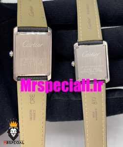 ساعت ست مردانه و زنانه کارتیه مدل تانک بند چرم مشکی صفحه سفید Cartier Tank 020659