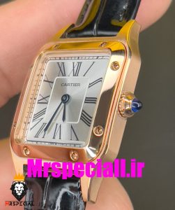 ساعت کارتیه زنانه دومونت بند چرم مشکی قاب رزگلد صفحه سفید CARTIER Santos-Dumont watch 020683