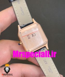 ساعت کارتیه زنانه دومونت بند چرم مشکی قاب رزگلد صفحه سفید CARTIER Santos-Dumont watch 020683