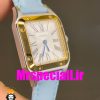 ساعت کارتیه زنانه دومونت بند چرم دورنگ طلایی صفحه سفید CARTIER Santos-Dumont watch 020678